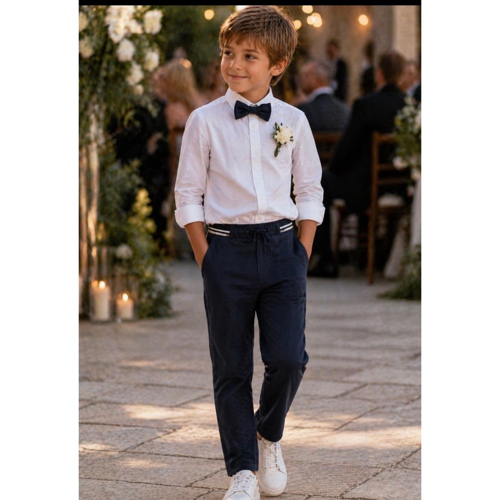 Zara Boys Navy Blue Chino Trousers Adjustable Waist Pants Size 11-12 152cm